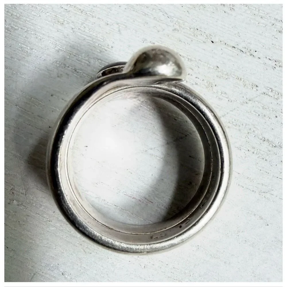 Vintage Sterling Silver 925 Modernist Wrap Ring Black Onyx